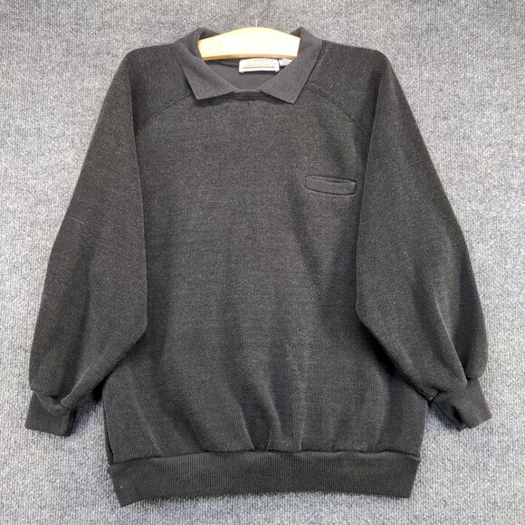 Yellow Cab Co. Men's Knit Polo Sweater Black Large Long Sleeve Polyester Blend - Picture 2 of 11